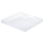 PATIKIL Modern Elegant 18" x 18" Large White Acrylic Tray for Serving and Decorative, 2"/5cm Height Square Glossy Acrylic Serving Tray with Handle for Coffee Perfume, Re-usable