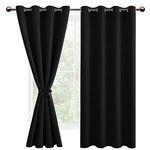 DWCN Black Blackout Curtains with Tiebacks for Bedroom Thermal Insulated Solid Eyelet Curtains for Living Room,2 Panels,52" Wide x 63" Drop