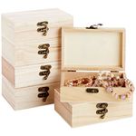 Unfinished Wooden Jewelry Box - 6-Pack Wood Jewelry Boxes with Locking Clasp for DIY Projects, Home Decor, Storage Case, 5.9 x 3.9 x 1.97 Inches