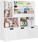 GarveeHome Large Toy Storage Organizer with 3 Movable Drawers,Kid's Bookshelf with 4 Storage Cubbies and 4 Layer Sling Bookcase,Toy Chest for Kids Room,Playroom,Classroom,Nursery, White