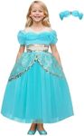 CQDY Jasmine Costume for Girls Blue Princess Dress for Kids Birthday Cosplay Outfit with Headband