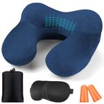 BBjinronjy Travel Pillow, Neck Pillow Inflatable for Aeroplane with Ear Plugs, Soft Velvet, Ergonomic Neck Pillow, Travel Pillow, Inflatable for Office, Plane, Car, Travel, Camping, Sleep Rest Pillow