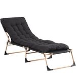 TRIOBLADE Heavy Duty Folding Garden Sun Lounger 22mm Steel Frame Support 264lbs 4-Position Adjustable Folding Chaise with Pillow Sun Bed with Cushion For Beach, Garden, Pati (Without sunshade, Black)