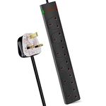 EXTRASTAR 6 Way Extension Leads with Surge Protection, 13A 3120W Approved British UK Wall Mounted Power Strips with 5 Metre Extension Cord for Home, Office - Black