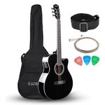 Kadence FNTR-BLKEQC Frontier 40" Electro Acoustic Guitar | Grand Auditorium Cutaway | Built-in Pickup + 3 Band EQ | Comes with Bag, Set of Strings, Strap, Picks, Capo & Learning Course | Black