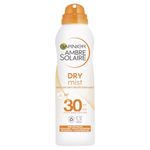 Garnier Ambre Solaire SPF 30 Dry Mist Sun Protection Spray, Water Resistant, Ultra-Light and Non-Greasy, No White Cast, For All Skin Types, 200 ml