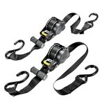 Zurligi 2 Pack Retractable Ratchet Straps, 1500lbs Breaking Strength Each, Heavy Duty Retractable Ratchet Tie Down Straps, S Hooks with Safety Clip, for Motorcycle, Boat, Kayak, and Cargo