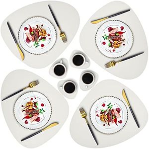 JTX Placemats Set of 4 Coasters and 4 Faux Leather Placemats for Dinning Table Stain and Heat Resistant Non-Slip Elegant Table Mats for Parties BBQ Holidays Everyday (White)