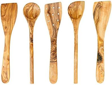 Tramanto Olive Wood Utensil Set 5 Piece Spatula and Spoon, 12 Inch