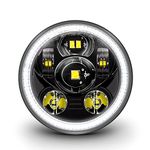 5.75" (5 3/4) Harley LED Headlight for Harley Davidson [Black-Finish] [HALO DRL] [DOT Compliant] Round LED Motorcycle Headlight for Dyna Street Bob Super Wide Glide Low Rider Night Rod Train Softail