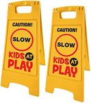 Essentially Yours 2 Pack Caution! Slow, Kids at Play | High Vis Yellow Double Sided Street Safety Sign