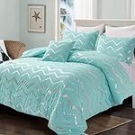 Menghomeus Aqua Comforter Set Queen Size Metallic Teal and Silver Bedding Set, 4 Piece Lightweight Microfiber Bed Set for Teen Girls Women (2 Pillow Shams + 1 Decorative Pillow Sham)