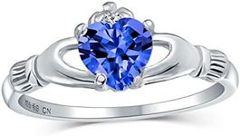 Personalize BFF Sorority Sister Solitaire Blue Simulated Sapphire CZ Celtic Irish Friendship Promise Crown Heart Claddagh Ring For Women Teen .925 Sterling Silver Customizable