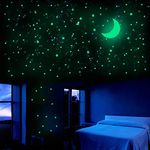 Hishenhe 339pcs Glow in The Dark Star for Ceiling Wall Stickers,Green Luminous dot 338 stars 1 moon Wall Decals，Perfect for DIY Kids Bedding Room or Party Birthday Gift，Bright and Realistic (7inch-Crescent Moon(339pcs))