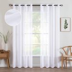 MIULEE 2 Panels White Semi Sheer Window Curtains Elegant Decoration Grommet Top Window Voile Panels/Drapes/Treatment Linen Textured Panels for Bedroom Living Room (54X96 Inches)