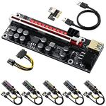 MZHOU 6PACK PCI-E GPU Riser Card for Bitcoin Ethereum ETH Mining 1x to 16x Graphics Risers Card with 11 Solid Capacitors/RGB Six-Color LED Light/60cm USB 3.0 Cable(Black V014-MAX)