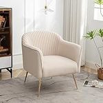 Container Furniture Direct Contemporary Velvet Accent Chairs for Living Room, Bedroom and Entryway, Modern Armchair with Sleek Metal Legs, Elegant Seating Solution for Small Spaces, Tan