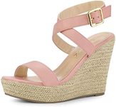 Allegra K Women's Slingback Crisscross Espadrille Wedge Heel Pink Sandals 9 M US