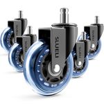 Office Chair Caster Wheels Replacement Rubber Chair Casters (Set of 5), 3 Inch Heavy-Duty Office Chair casters for Hardwood Floors Carpet and Tile Floors Universal fit（Blue）