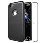 ebestStar - compatible with iPhone 7 Case iPhone 8 Carbon Fibre Design Cover, Flexible Silicone Case, Reinforced Edge, Black +Tempered Glass Protector [iPhone:138.3/138.4x67.1/67.3x7.1/7.3mm 4.7"]