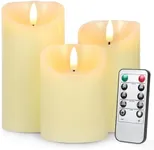 Battery Operated LED Flameless Candles with Remote and Timer, Pillar Real Wax Candles Flickering Wick for Festival Wedding Home Party Decor(Pack of 3)-Classic Ivory