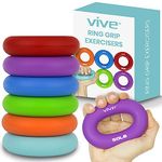 Vive Hand Grip Exerciser (6 Pack) - Forearm and Finger Ring Strengthener Set - Silicone Squeezer Gripper for Muscle Strengthening Training Tool - Arthritis Finger Physical Therapy PT Kit Trainer