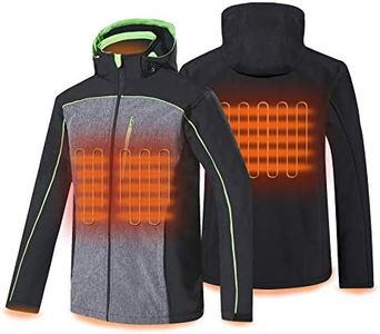 CONQUECO Heated Jacket for Men Soft Shell Hoodie Jacket for Outdoors winter with rechargeable battery pack (Black, XL)
