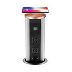 Link2Home Automatic Pop Up with 10W Induction Wireless Charger, 2 Power Outlets 15A, 2 USB Ports 3.4A, Splash Resistant, Silver Anodized Finish, for Kitchen Counter Island, Office Table and Workshop