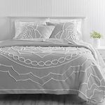 Martha Stewart Sophia Medallion Chenille Cotton Queen King Duvet Set Multi Piece | 1 Duvet Cover - Pillow Shams | Fashion Cover | Textured & Soft Bedding | All Season Duvet | Grey & White