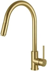 ACA International DR Brass Lead Free Kitchen Tap, WELS Kitchen Mixer Tap Pull Out 360° Swivel Spout Kitchen Tap Laundry Faucet (Brushed Yellow Gold)