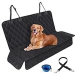 Hmseng Dog Car Seat Covers Pet Seat Cover, Waterproof Nonslip Bench Rear Seat Cover Compatible for The Center Armrest Fits Most Cars, with 1 Belts 1 Dog Food Bowl