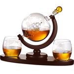 Godinger Whiskey decanter globe set with 2 etched globe whisky glasses - for Liquor, Scotch, Bourbon, Vodka and Wine - 850ml