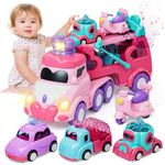 Lehoo Castle Toys for 3 Year Old Girls, 3 Year Old Girl Gifts Toddler Toys, Baby Girl Gift, Girls Toys Princess Crown Transporter Carrier Truck Toy Cars with Light and Sound