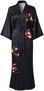 Ledamon Women's Kimono Robe Long for Women - Pocket Floral Bathrobe Nightgown (Black)