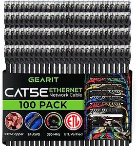 GearIT 100-Pack, Cat5e Ethernet Patch Cable 3 Feet - Snagless RJ45 Computer LAN Network Cord, Black - Compatible with 48 Port Switch POE Rackmount 48port Gigabit