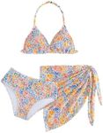 RoseSeek Girl's 3 Piece High Wisted Bikini Set Backless Halter Bathing Suit Swimsuit Set with Cover Up Skirts Multicolor 11 Years