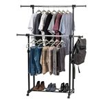 IRIS USA Portable Double-Rod Height Adjustable Clothes Rack with Extendable Bar and Lockable Wheels, Rolling Garment, Double Rod Wardrobe Rack, Easy Assemble, for Clothes, Belts, Shoes, and Bags