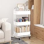 Ceayell 3-Tier Full Metal Utility Rolling Cart for Storage Organizer Cart for Office, Bathroom, Kitchen (White)