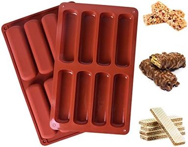 2 Pieces Cereal bar Mould, Energy bar Silicone Mould, Rectangular Baking Mould for Rolls, Mini Cake Mould for Snacks, soap, Chocolate, Chocolate Bars, 8 Cavities (11.7 x 3.2 cm per Hollow)