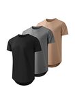 JMIERR Men's 3 Pack T Shirts Casual Workout Cotton Shirt Sleeve T-Shirts Hipster Hip Hop Longline Crewneck T-Shirt Regular-Fit Hawaiian Shirts, T Shirts for Men Pack, CA 40(M), Black/Dark Grey/Khaki