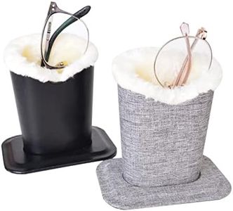 Baitaihem Pack of 2 Plush Lined Eyeglasses Holder Stand Protective Glasses Case For Desks Or Nightstands,Canvas(Gray)+Leather(Black)