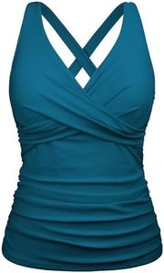 Firpearl Women's Underwire Swimsuit Top Modest Swimwear with Built in Bra Push Up Bathing Suit Tops Blue Coral US12