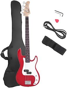 Glarry Electric Bass Guitar Full Size 4 String Rosewood Basswood Fire Style Exquisite Burning Bass (Red)