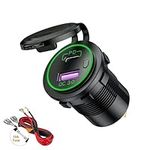 Thlevel USB C Car Charger Socket Dual USB Outlet PD & QC 3.0 Fast Car Charger Socket Power Waterproof with Switch for 12V/24V Marine Boat Motorcycle Truck RV (Green)