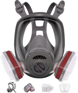 Full Face Cover,Safety Dust Face Cover Reusable,16 In 1 Respirator Mask,Includes 2 Filter Cartridges,10 Replaceable filter Cotton,Full Face Mask And lid, bag