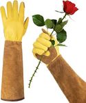 Long Gardening Gloves for Women Thorn Proof,Rose Pruning Cowhide Leather Garden Glove for Work,Cactus, Rose, Blackberry and Gifts (Yellow brown, Medium)