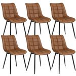 WOLTU Dining Chairs Set of 6 pcs Kitchen Counter Chairs Lounge Leisure Living Room Corner Chairs Light Brown Faux Leather Reception Chairs with Backrest and Padded Seat