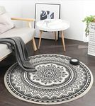 Yomshi 4ft Circle Rug Round Area Rug Cotton Woven Rug with Tassels Boho Rug Washable Mandala Printed Carpet Indoor Floor Mat for Bedroom Living Room Kitchen