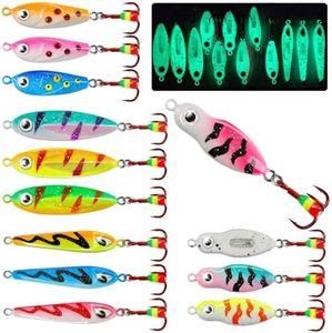 Dovesun Ice Fishing Rattle Spoons Kit Glow Ice Fishing Lures Ice Fishing jigs Accessories Gear Gifts for Walleye Bass Catfish Trout Kit 12PCS