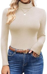 Ekouaer Women's Turtleneck Tops Ribbed Pullover Sweater Long Sleeves Shirts Midweight Thermal Underwear Blouse